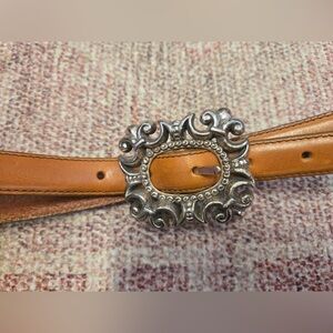 Annabella brown leather women’s belt with silver ornate buckle size small